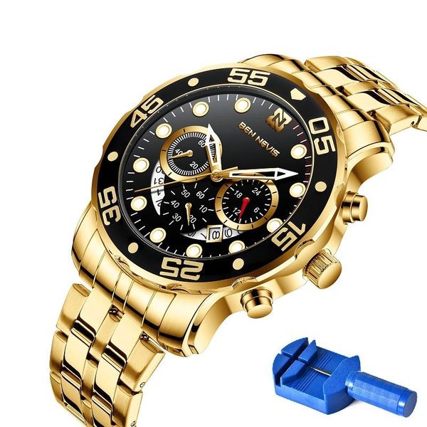 

wristwatches ben nevis alloy watch waterproof chronograph auto date luminous men wrist quartz fashion business watches mens with tool, Slivery;brown