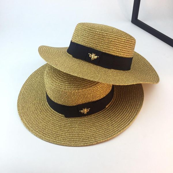 

wide brim hats hat female summer european and american retro golden woven straw bee fashion big eaves outdoor sunscreen visor tide m019, Blue;gray