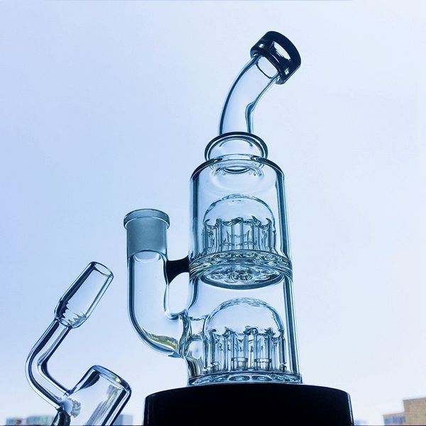 Çift 12 Silah Ağacı Perc Cam Bongs Nargile Mini Bong Su Borusu Küçük Dab Rig 14mm Kadın Ortak Oil Kuleleri