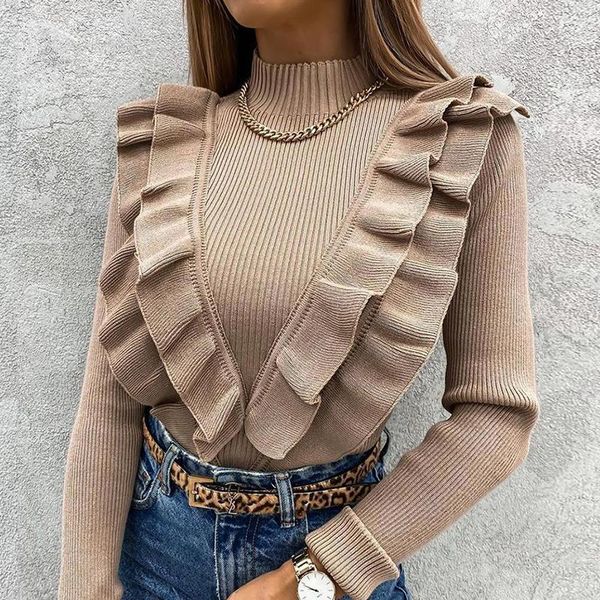 

women's t-shirt ruffles cotton 2021 fashion crop female casual t-shirts women long sleeve breathable woman, White