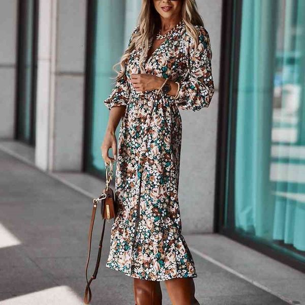 

casual dresses clearance sale spring v neck long floral print women 2021 sleeve split beach boho maxi party vestidos whoq, Black;gray