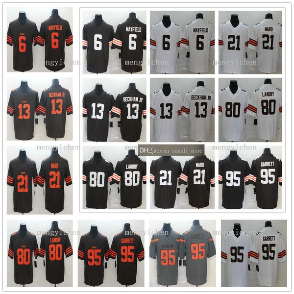 

sewed 2021 men women kids 6 baker mayfield 13 odell beckham jr 21 denzel ward 80 jarvis landry 95 myles garrett jerseys custom, Black;red