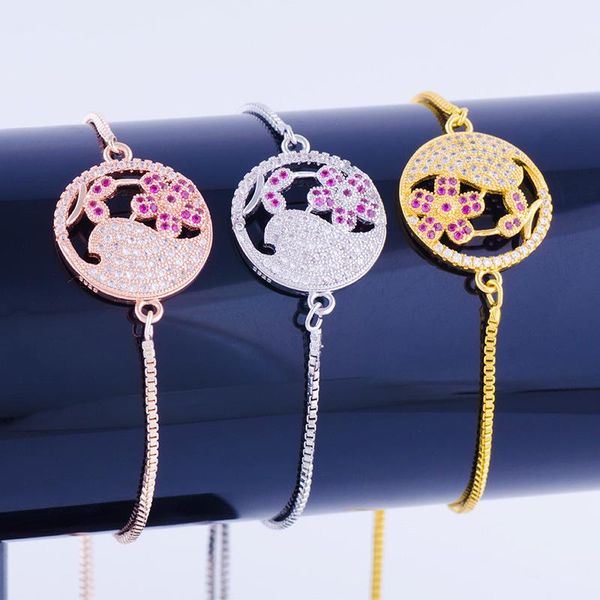 

charm bracelets 2021 arrival micro pave colorful zircon flower round connector with adjustable link chains women green, Golden;silver