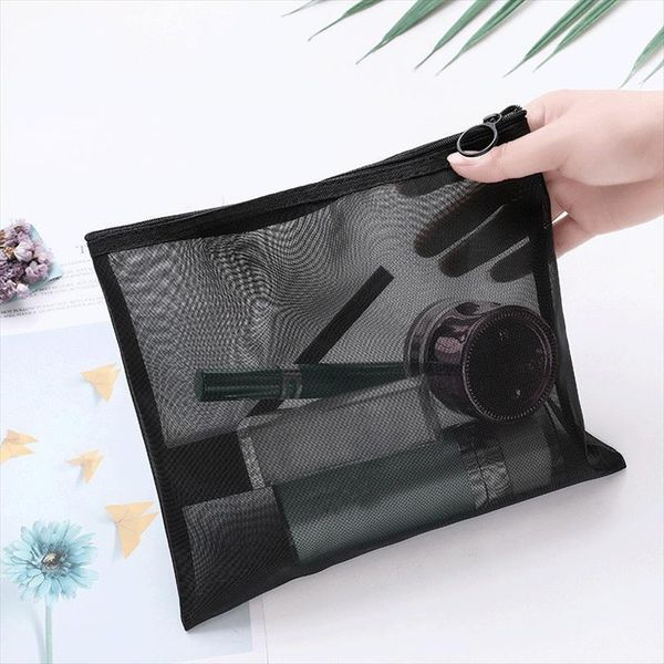 

black women travel cosmetic casual bags zipper makeup transparent mesh case organizer storage pouch toiletry beauty wash bag