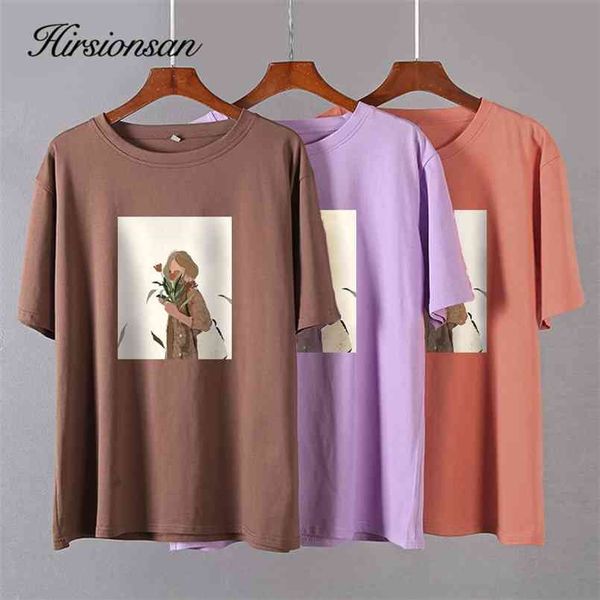

hirsionsan harajuku graphic printed cotton t shirts women korean soft loose tees aesthetic chic painting basic female 210708, White
