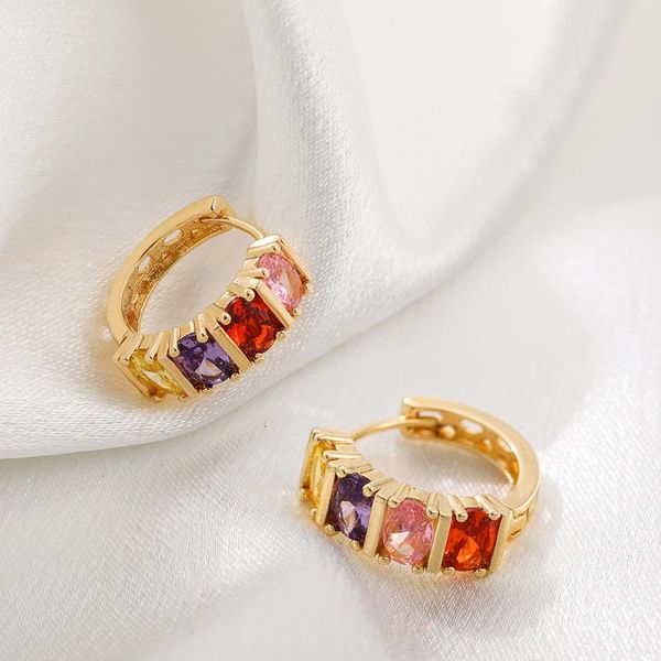 

hoop & huggie luxury female rainbow crystal zircon stone earrings for women copper cz gold small huggies ear buckle pendientes brincos, Golden;silver