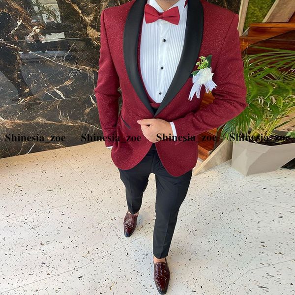 

one button red sequins groom tuxedos customized slim fit formal men suit wedding suits (jacket+pant+vest), Black;gray