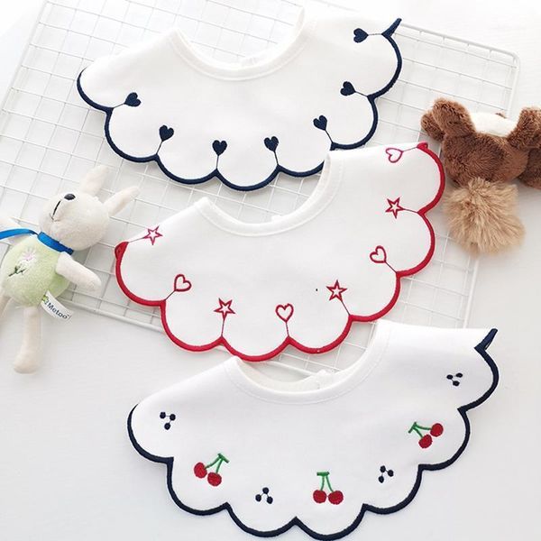 

baby cotton bib waterproof embroidery heart white color saliva towel scarf fashion fake collar accessories1, Slivery;white