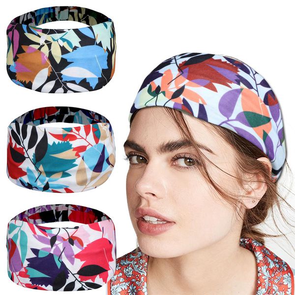 

contrast color leaf turban headbands women wide-brimmed running sports turbans printed antiperspirant yoga hair accessories headband carry w, Silver