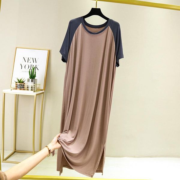 

women's sleepwear homewear spring and summer modal nightdress short-sleeved loose women night gown sleep, Black;red