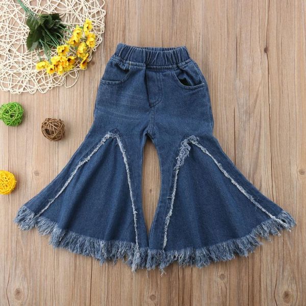 

jeans toddler kids girls denim pants wide-leg flare long spring autumn high waist patchwork, Blue