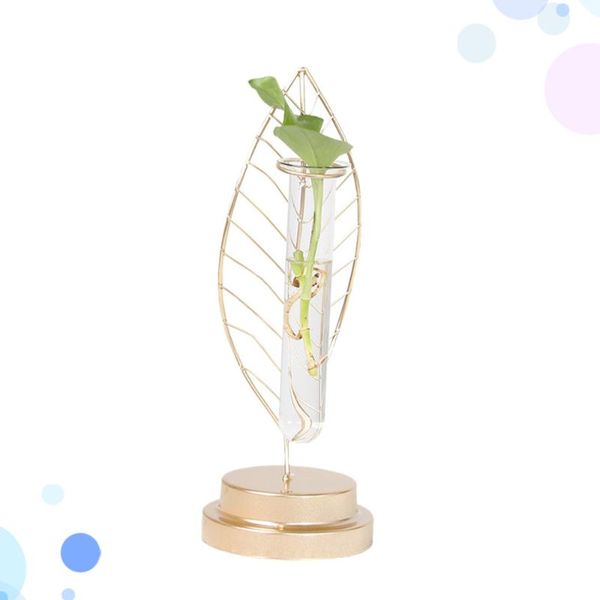 

creative test tube glass vase leaf shaped iron art flower arrangement vase stylish glass planter plant container (with 1pc