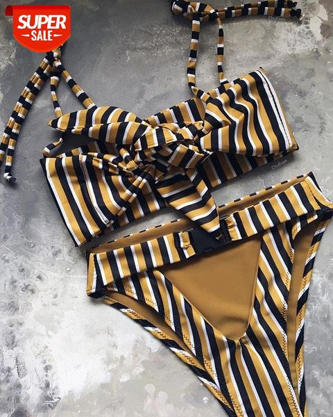 

bathing suits bikini striped high waist split swimsuit #1x3f, White;black