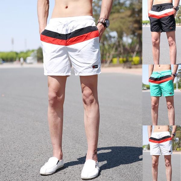 

men's shorts net red same couple's 3-piece pants social spirit guy's slim 5-piece trend color stripe beach, White;black