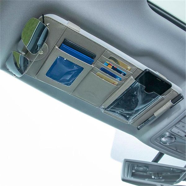 

car organizer styling sun visor auto sunshade storage holder genuine leather phone pouch sunglasses pen clip card
