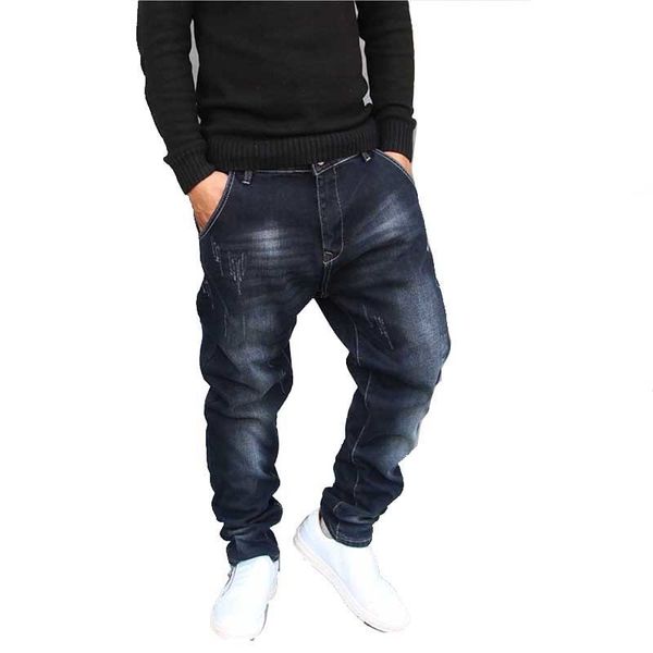 

men's jeans hip hop harem mens jogger pants cotton stretch loose baggy denim trousers designer men clothes plus size 28-42 av1d, Blue