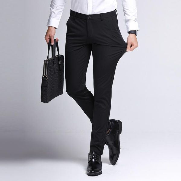 

men's pants summer thin casual korean slim stretch straight business fashion, Black