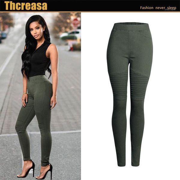 

motorcycle european and american women's slim stretch high waist jeans pencil pants elastic, Blue
