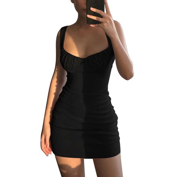 

casual dresses 2021 women bodycon dress elegant pleated clothes solid color clubwear summer female mini party, Black;gray