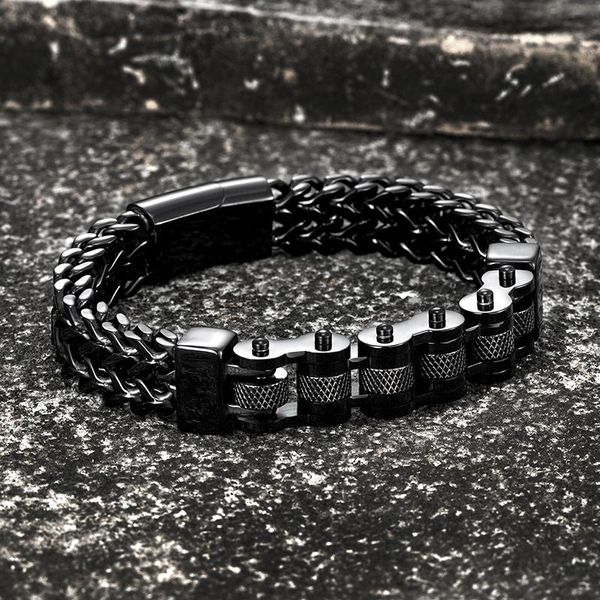 

bangle 2021 trend motorcycle men's bracelets stainless steel golden jewelry wide hand chain link accessories wristband male boy bangles, Black