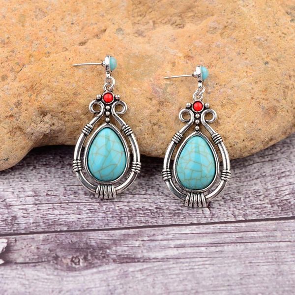 

dangle & chandelier vintage ethnic style casual pendant earrings alloy silver color natural stone turquoises inlaid 2021