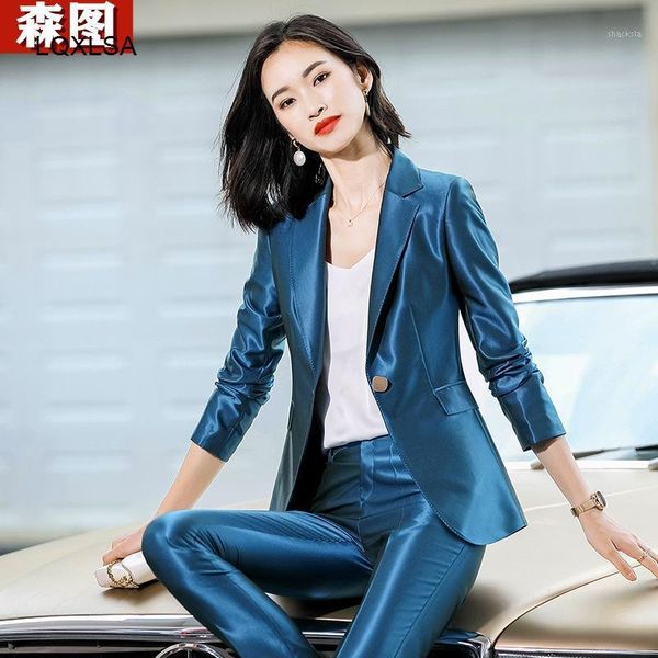 

yellow black blue pink wine champagne 2 piece set pant suit women female oversize 4xl 5xl formal jacket and trousers, White