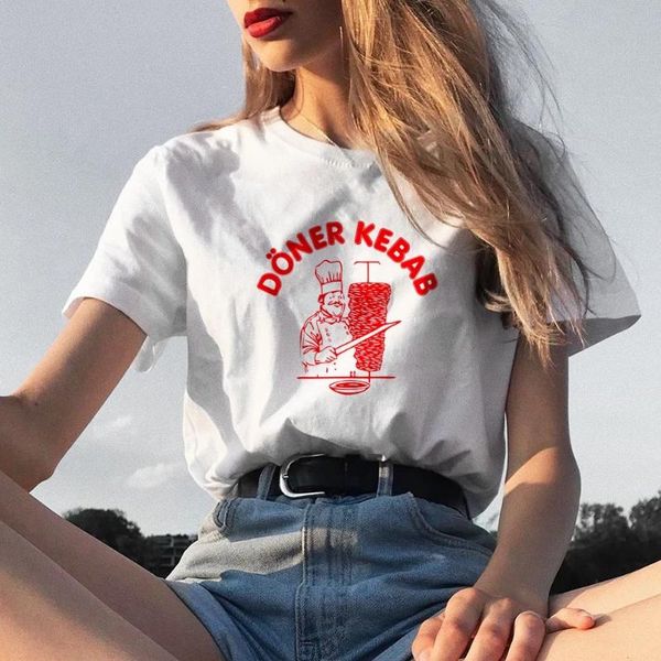 

women's t-shirt doner kebab graphic women short sleeve funny tees t shirts aesthetic clothes streetwear camisetas mujer hipster, White