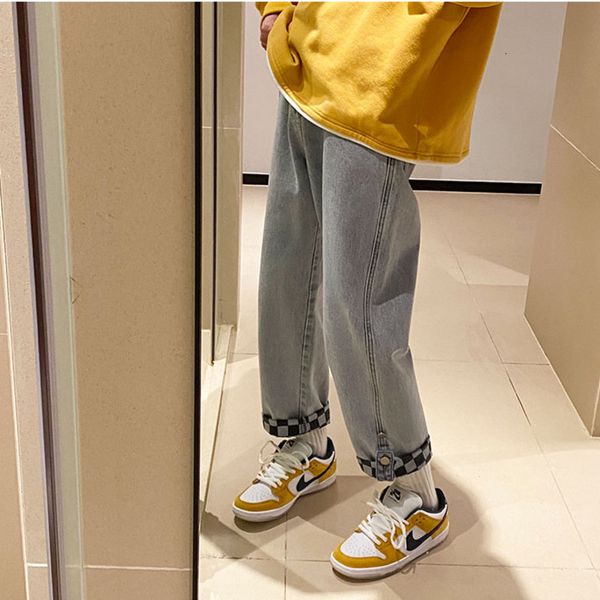 

2021 new plaid men's fashion casual retro wide-leg jeans men streetwear hip-hop straight-leg denim trousers mens s-2xl 3kp8, Blue