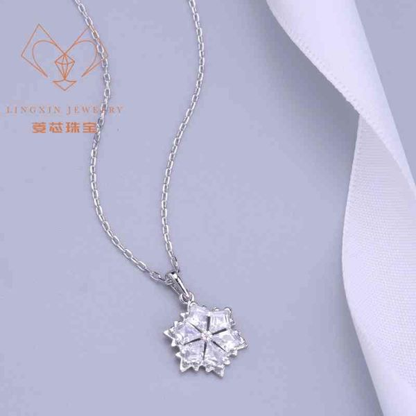 

the new shi jiagao version versatile fashion snowflake necklace female swarovski element crystal pendant clavicle chain hong kong post, Silver