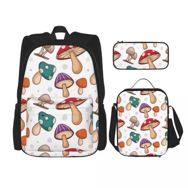 

backpack 3pcs school set colorful mushroom pattern bag casual student backpacks bags for teenagers boys girls