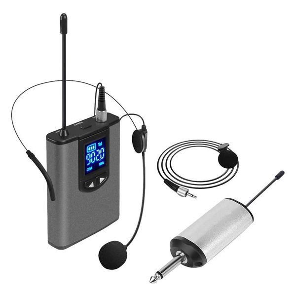 

uhf portable wireless headset/ lavalier lapel microphone with bodypack transmitter and receiver 1/4 inch output