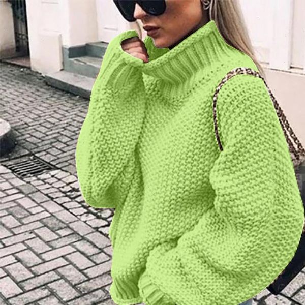 

womens turtleneck off the shoulder sweater casual knitted loose long sleeve pullover popular soft handfeel loose female sweater, White;black