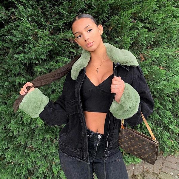 

women's jackets 2021 fashion removable fake fur jacket, Black;brown
