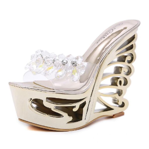 

slippers women's shoes high heels sandals crystal through special super, Black