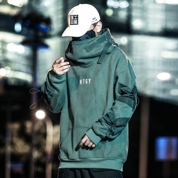 

men streetwear harajuku hip hop solid cotton high collar coat oversize hoodies jackets coats 201113, Black