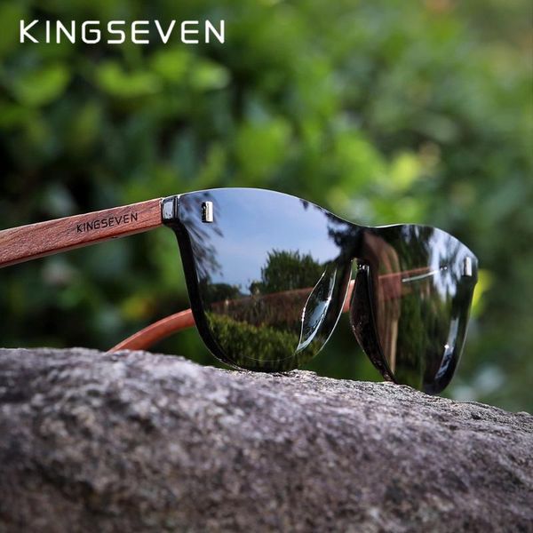 

sunglasses kingseven brand natural bubinga wooden temple polarized rimless men women uv400 handmade eyewear, White;black