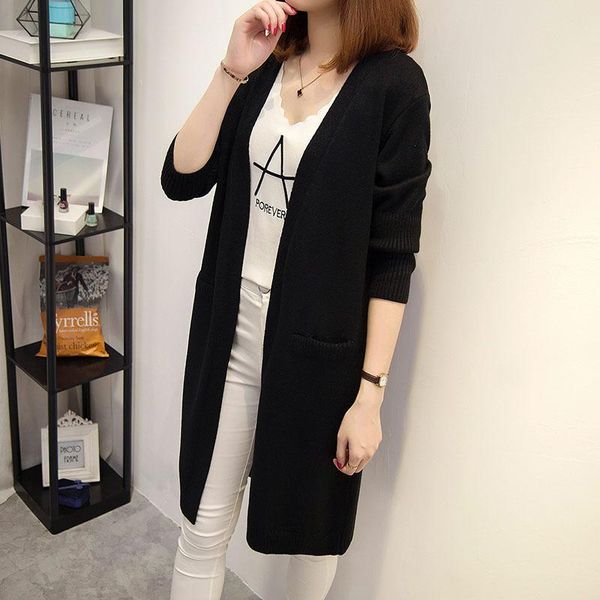 

women's sweaters long and medium sweater jacket cardigan autumn winter korean version of the loose easy blouse 5176, White;black