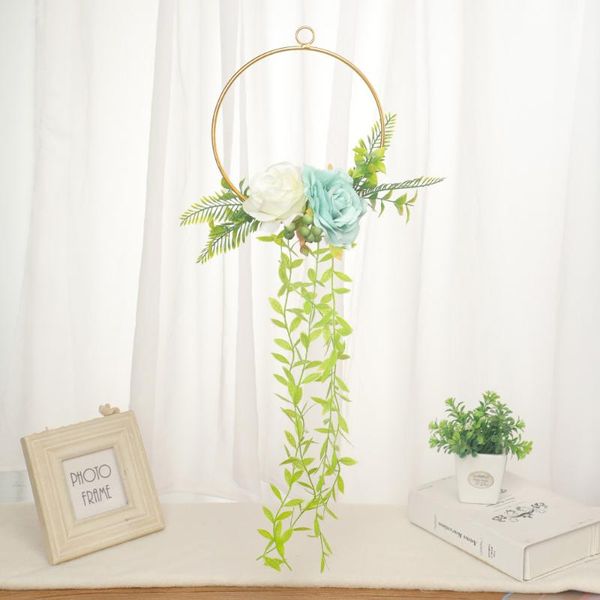 

decorative flowers & wreaths bionic green plants wrought iron wreath wall hanging simulation flower home decoration wedding scene aerial pen