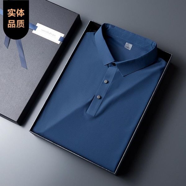 

men's polos father's day summer high-end business casual seamless ice silk short sleeve t-shirt shirt lovzon, White;black