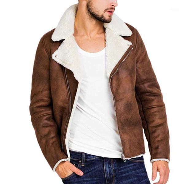 

men's jackets faux suede motorcycle jacket men winter 2021 warm fashion brown leather coats man fleece casual basic coat male clothes, Black;brown