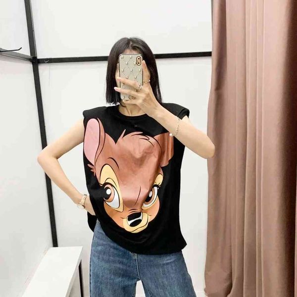 

europe and the united states summer fashion round neck fawn printed sleeveless t-shirt 210525, White