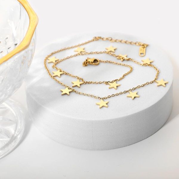 

chains amaiyllis 14k gold minimalist multilayer string star pendant necklace light luxury clavicle chain jewelry, Silver