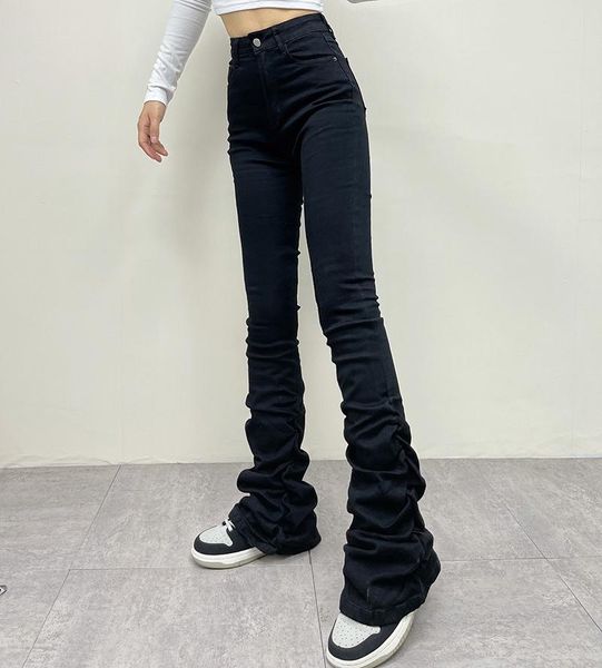 

women's jeans women stacked high waist flared pants streetwear y2k stretch silm skinny blue denim trousers autumn pantalon femme
