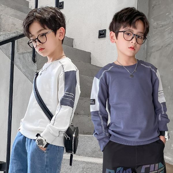 

boys cotton sweatshirts for 5 to 14 years old clothing spring teenager patchwork outfits children round collar, Black