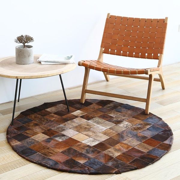 

carpets style round shaped natural cowhide seamed rug genuine cows skin fur carpet for living room bedroom decoration