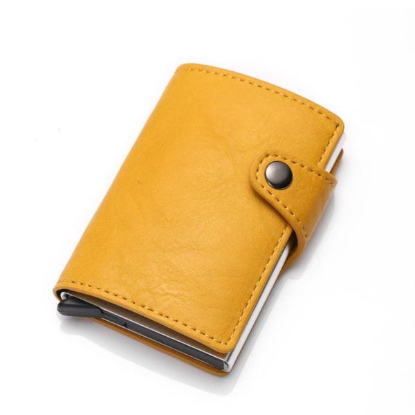 

card holders brand rfid aluminium alloy holder pu leather women men wallet antitheft automatic slide purse, Brown;gray