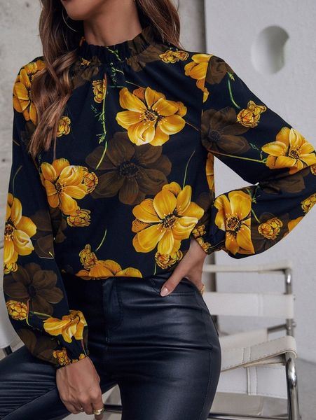 

floral print mock neck blouse 18fl#, White