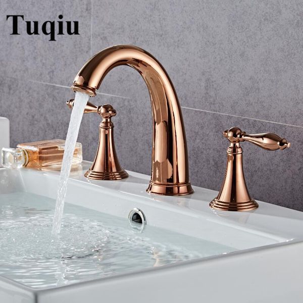 

2021 new bathroom brass rose widespread gold tap luxury basin mixer and cold shower room sink faucet b1j5