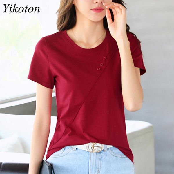 

women's t-shirt t shirt women summer buttons cotton for short sleeve loose shirts woman's fit female slim, White