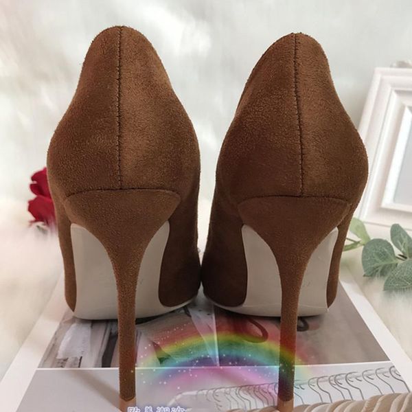 

dress shoes brown women flock pumps winter high heeled red bottom stilettos fashion suede pointed toe for formal casual, Black
